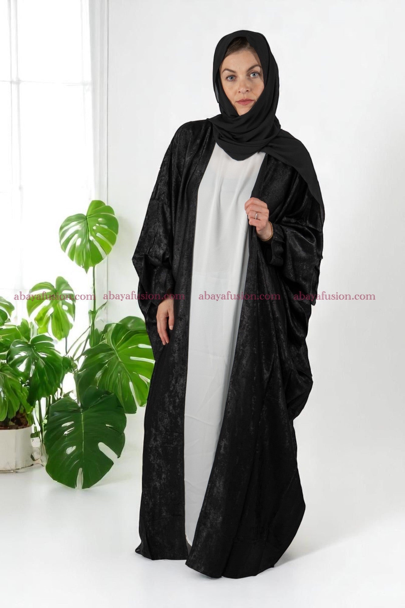 Black Metallic reversible Open Abaya
