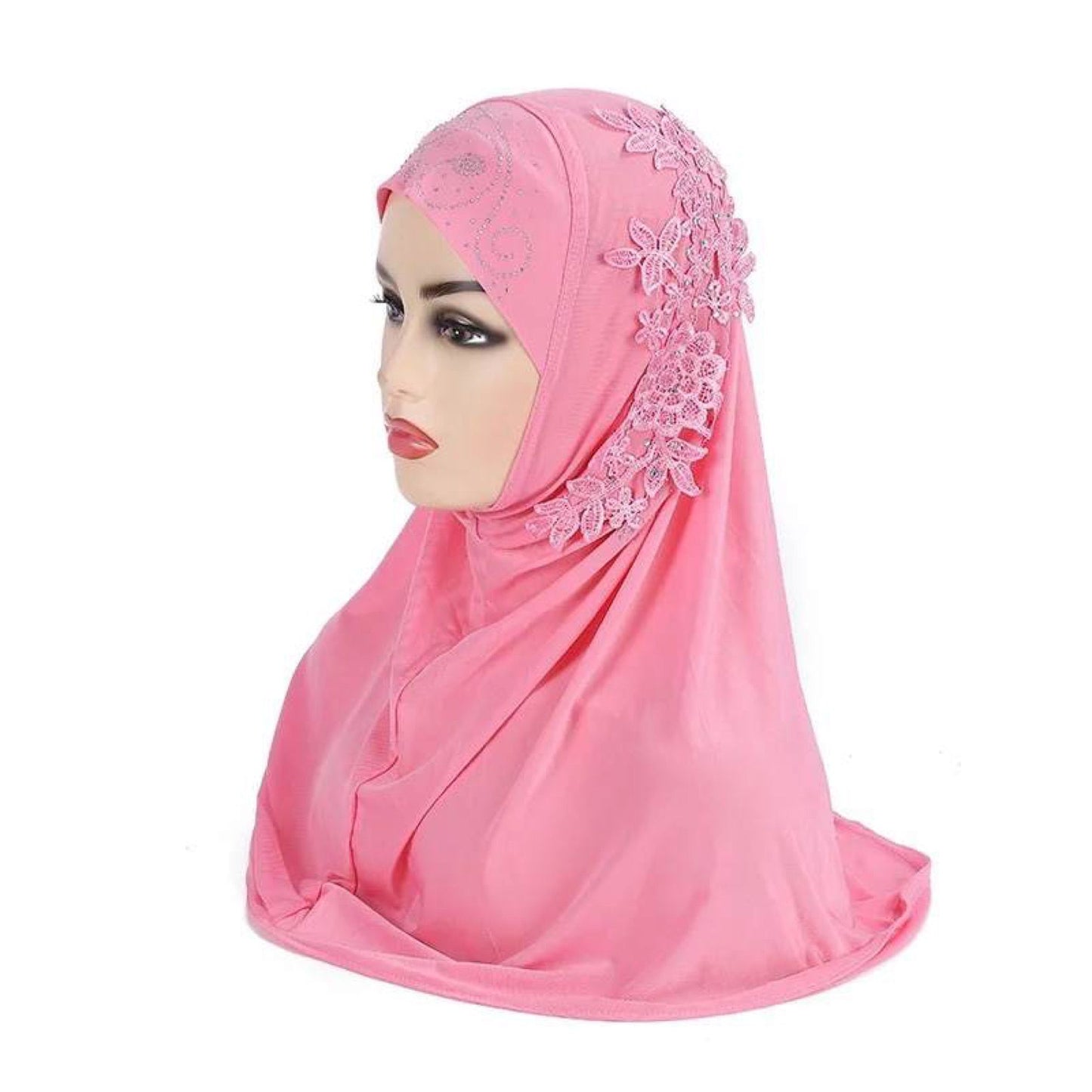 Trendy High Quality Jersey Lace Hijabs for 6-10 Years Old Muslim Kids