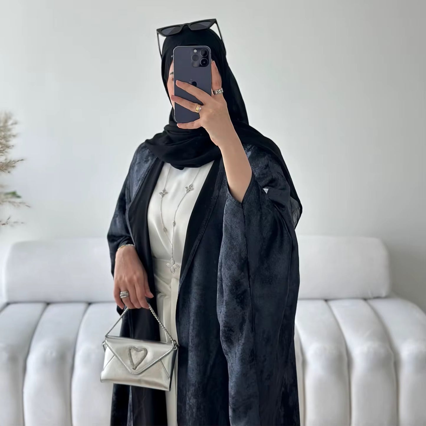 Black Metallic reversible Open Abaya