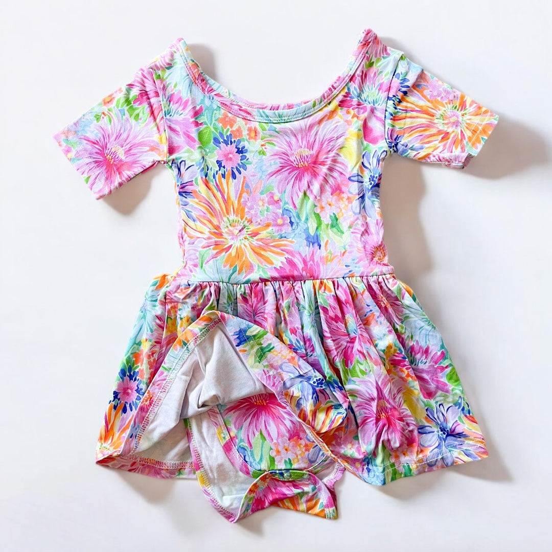 Bamboo Neon Floral Bodysuit Dress