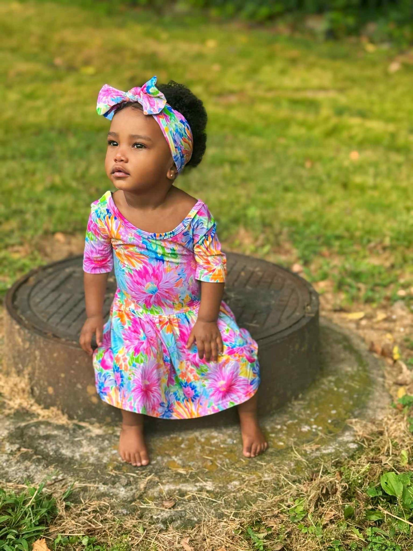 Bamboo Neon Floral Bodysuit Dress