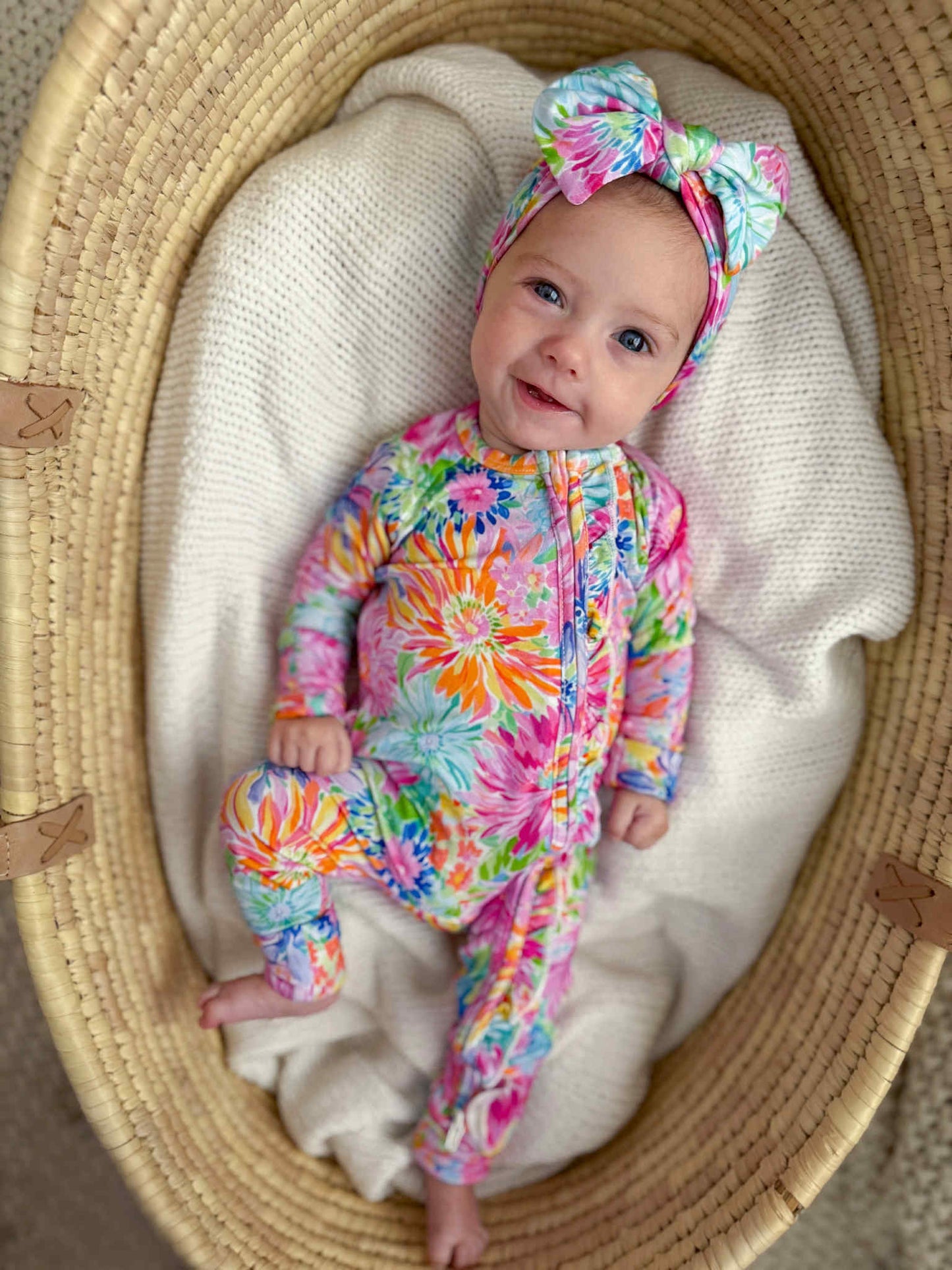 Bamboo Neon Floral Ruffle Baby Romper