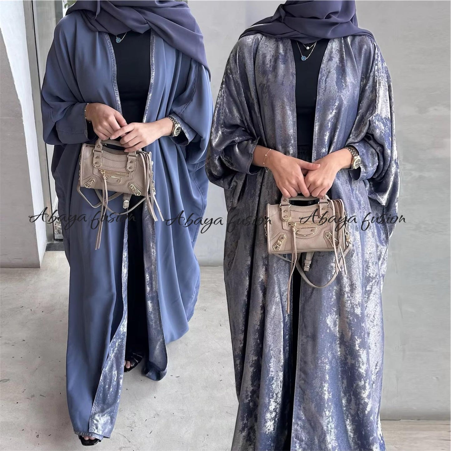 Dark Blue Metallic reversible Open Abaya