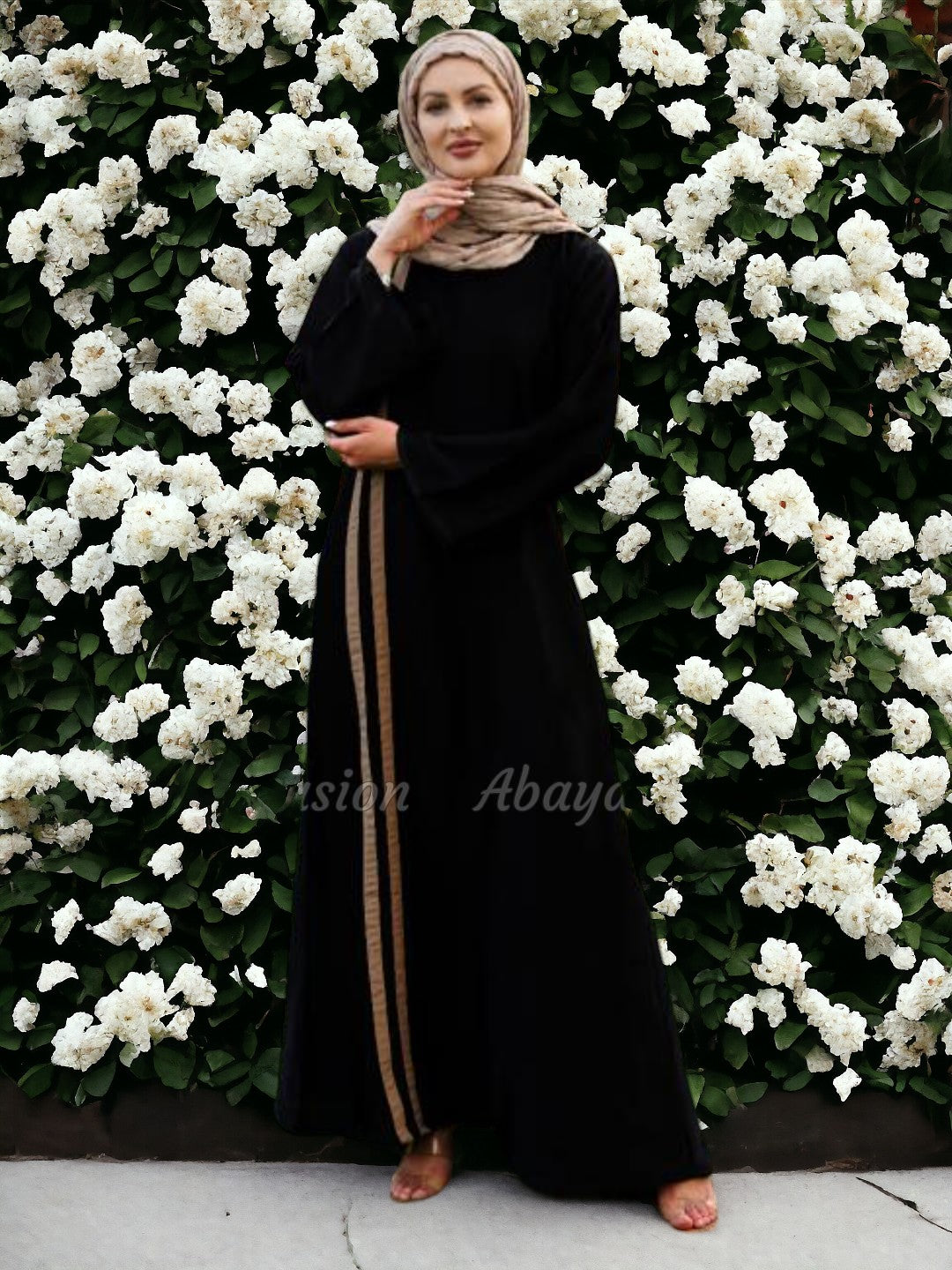 Premium Nida Matte Abaya in black with Beige work