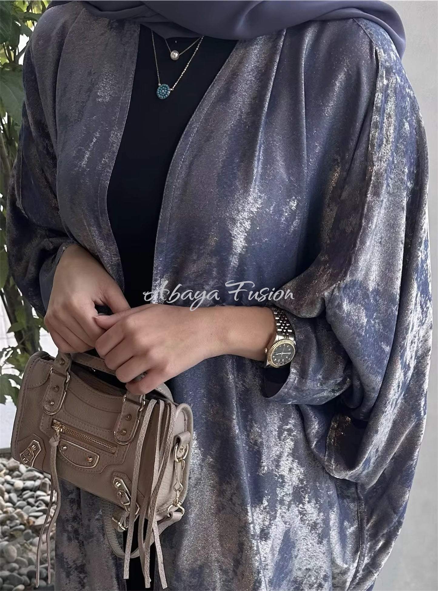 Dark Blue Metallic reversible Open Abaya