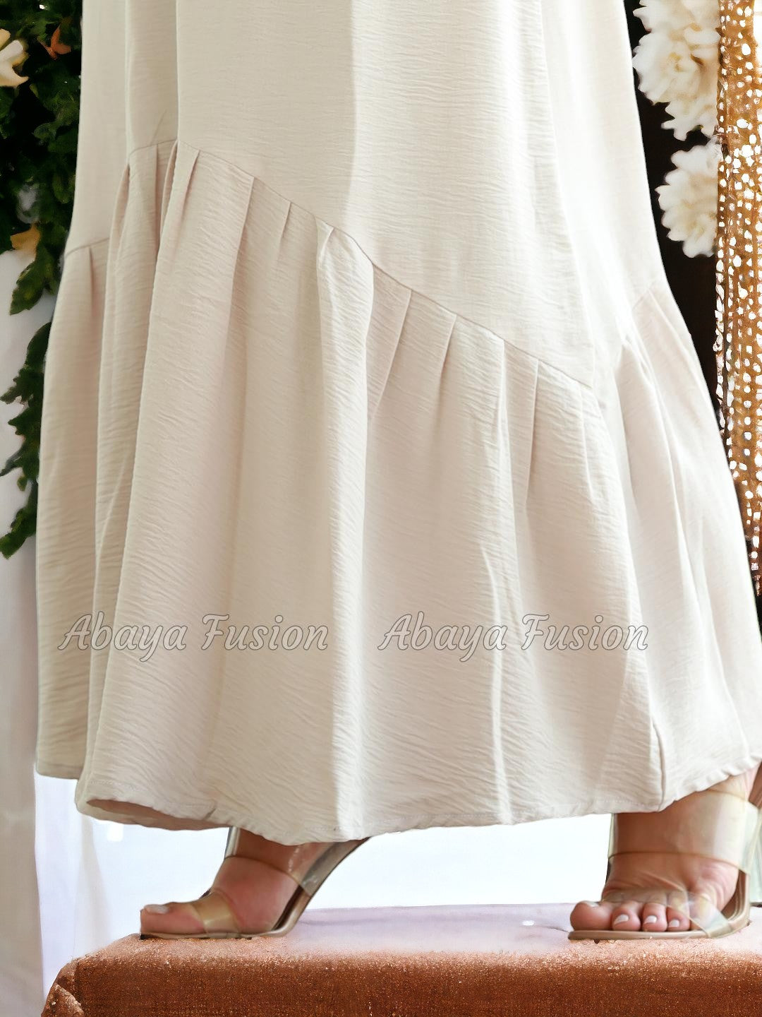 Long Dress with belt in black and almond