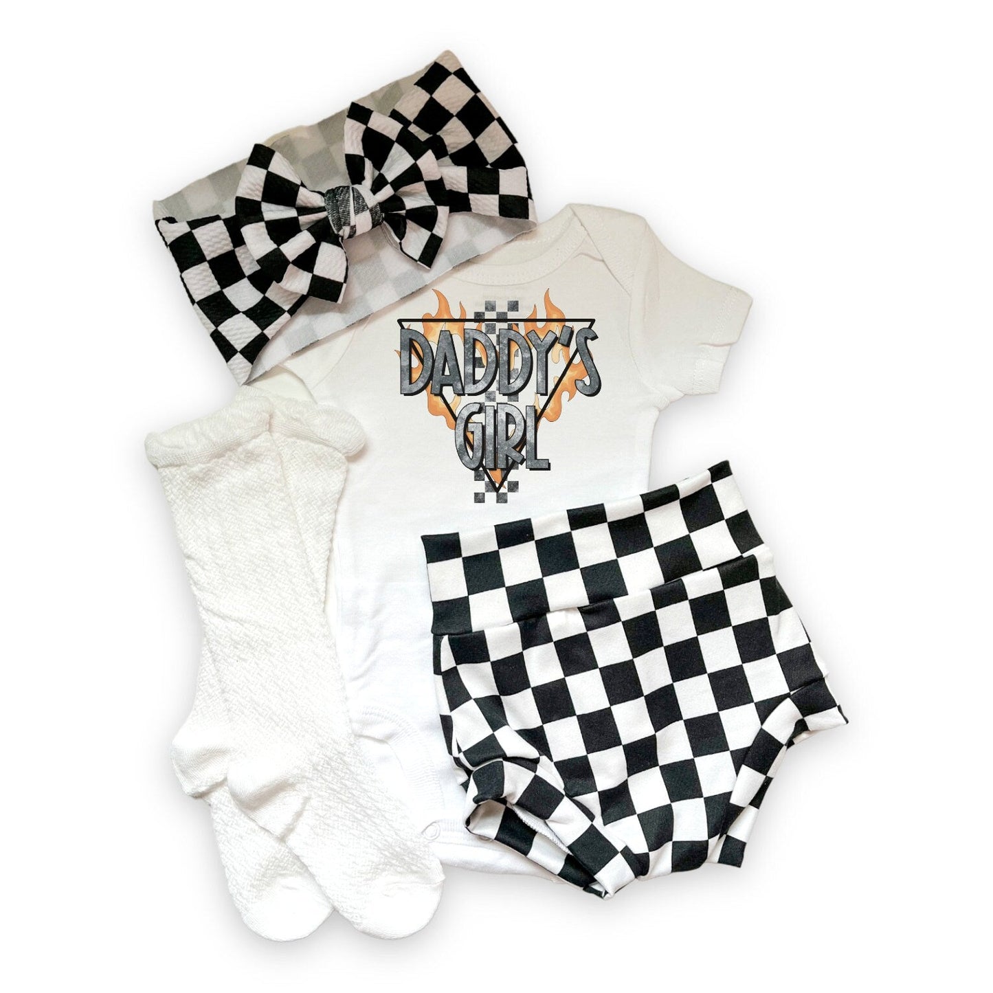 Daddy's Girl Black and White Checkered Bummies Outfit
