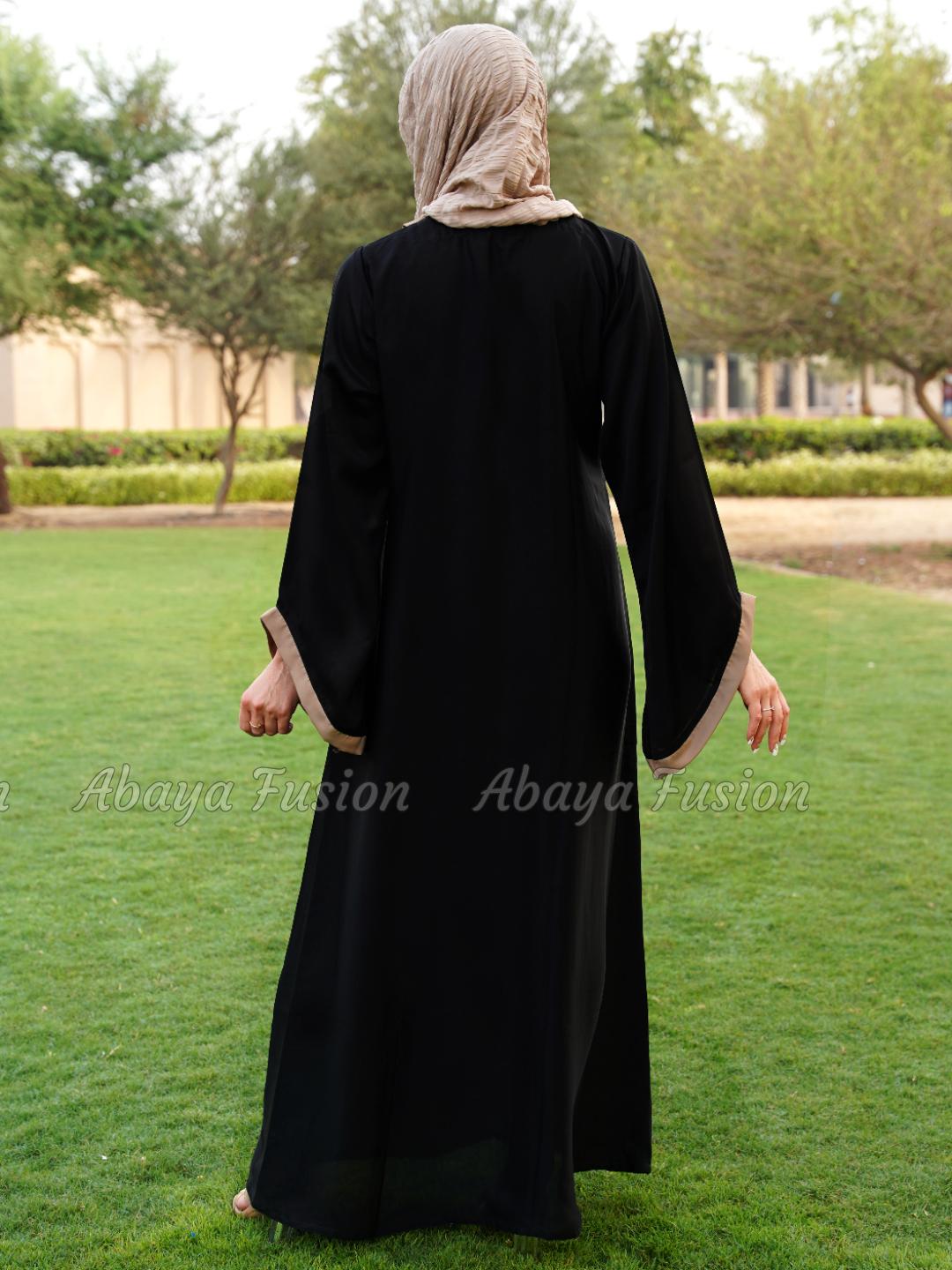 Abaya With Beige Band Work