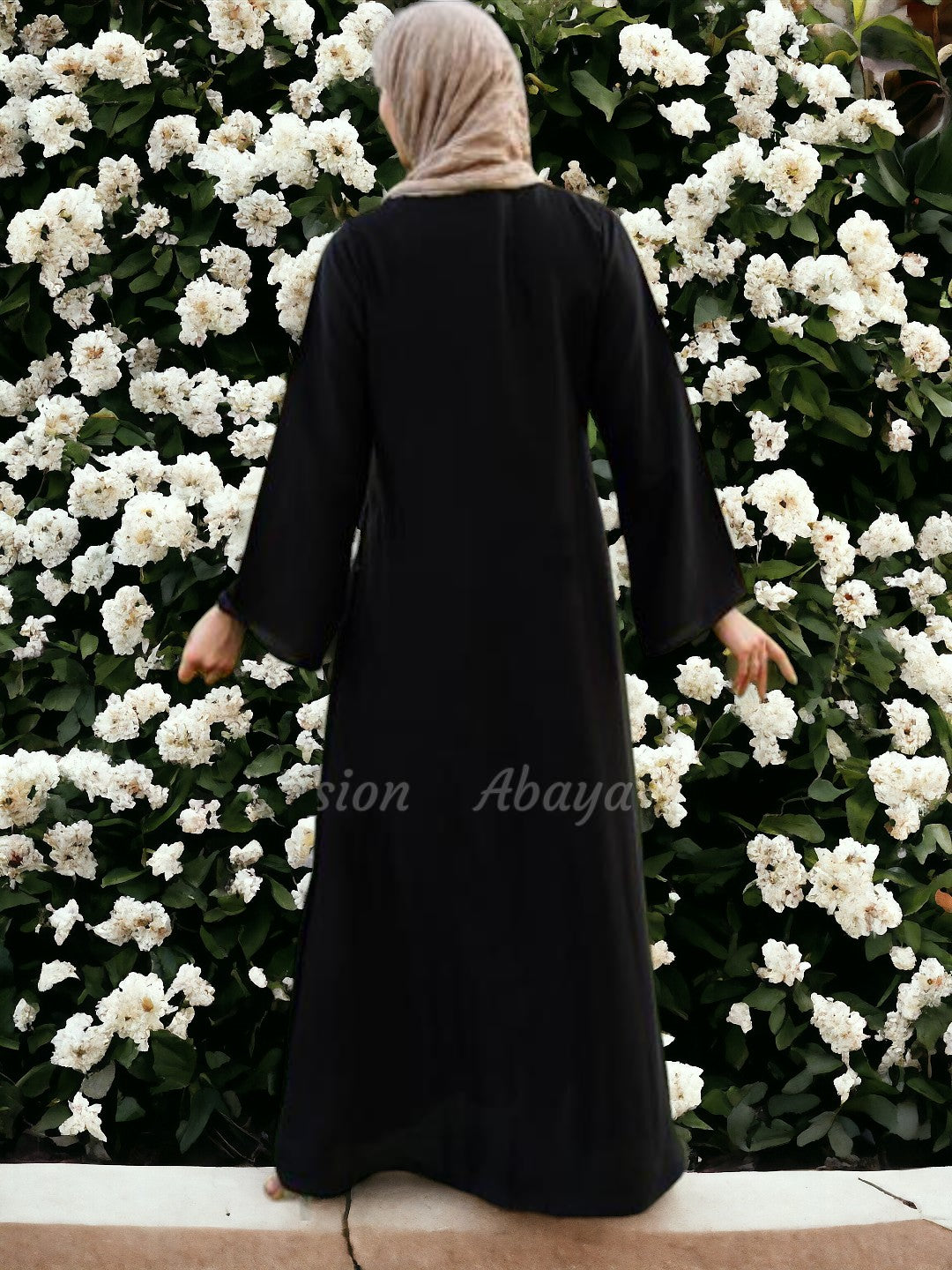 Premium Nida Matte Abaya in black with Beige work