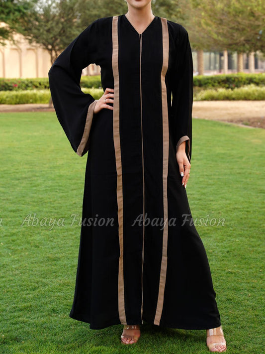 Abaya With Beige Band Work