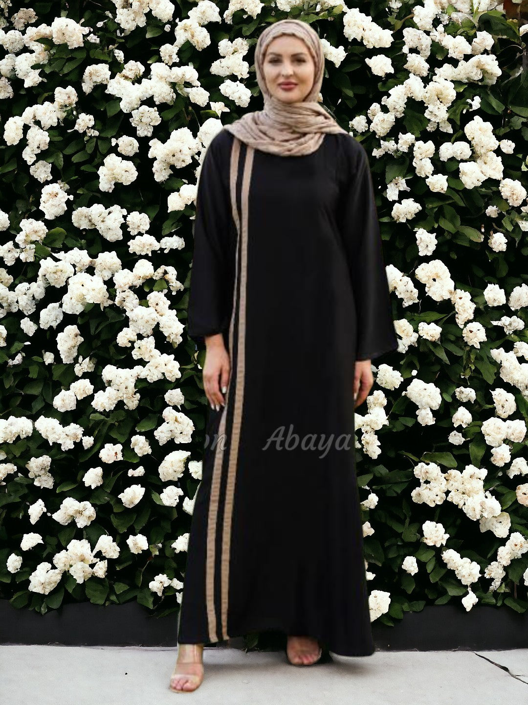 Premium Nida Matte Abaya in black with Beige work