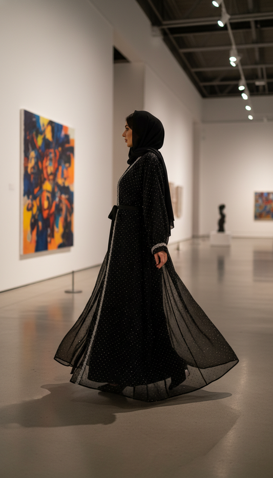 Elegant black abaya with sparkling rhinestones