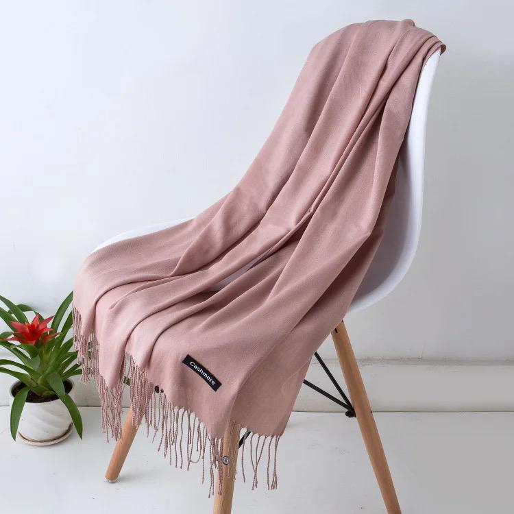 Cashmere Scarf Solid Color Thickening Pashmina Tassel Wrap Shawl For Women