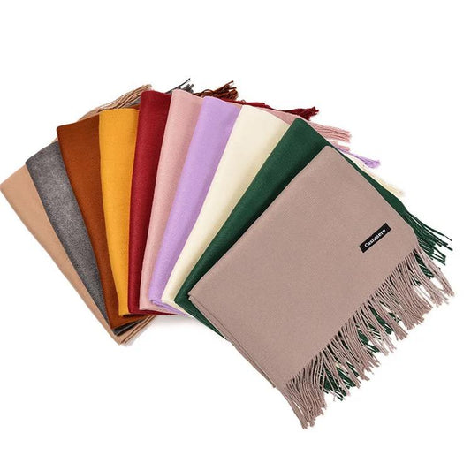 Cashmere Scarf Solid Color Thickening Pashmina Tassel Wrap Shawl For Women