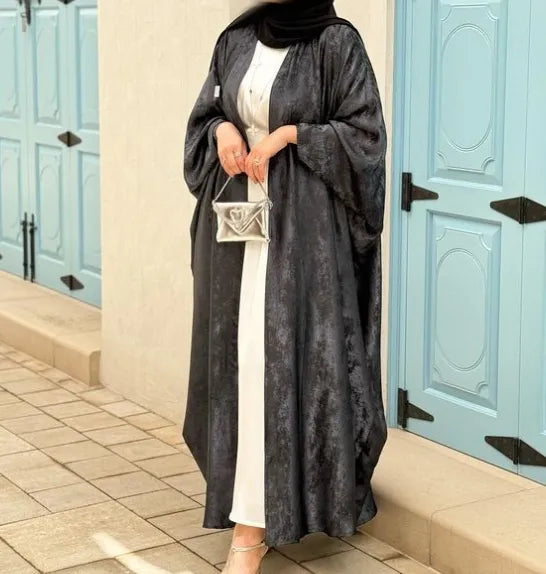Black Metallic reversible Open Abaya