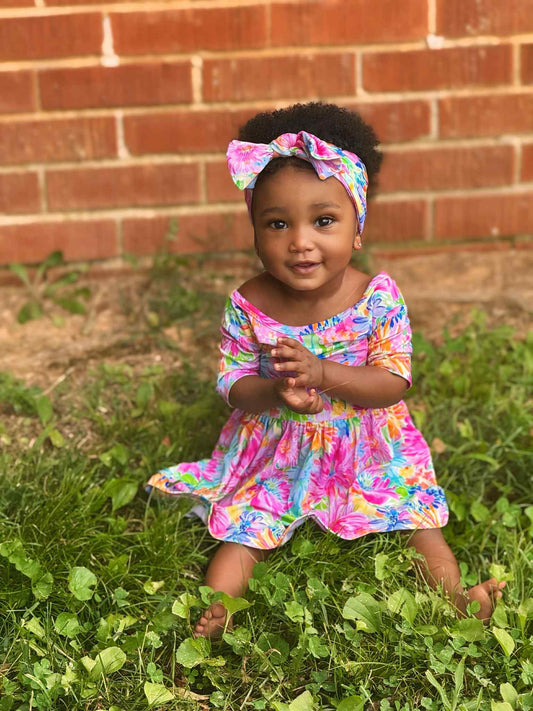 Bamboo Neon Floral Bodysuit Dress