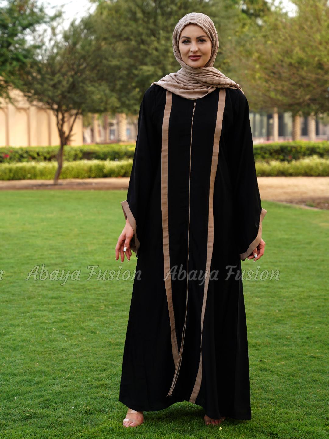 Abaya With Beige Band Work