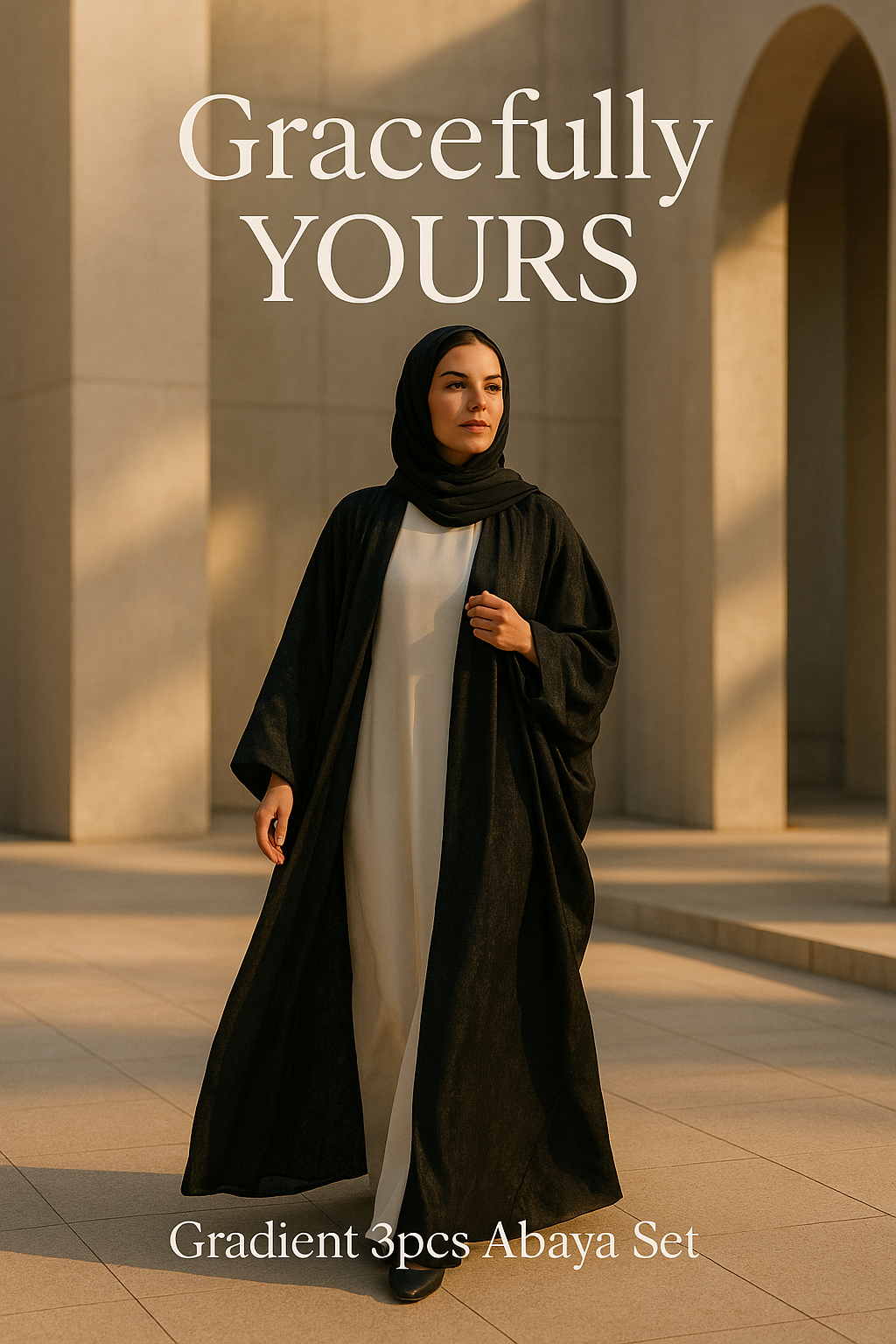 Black Metallic reversible Open Abaya