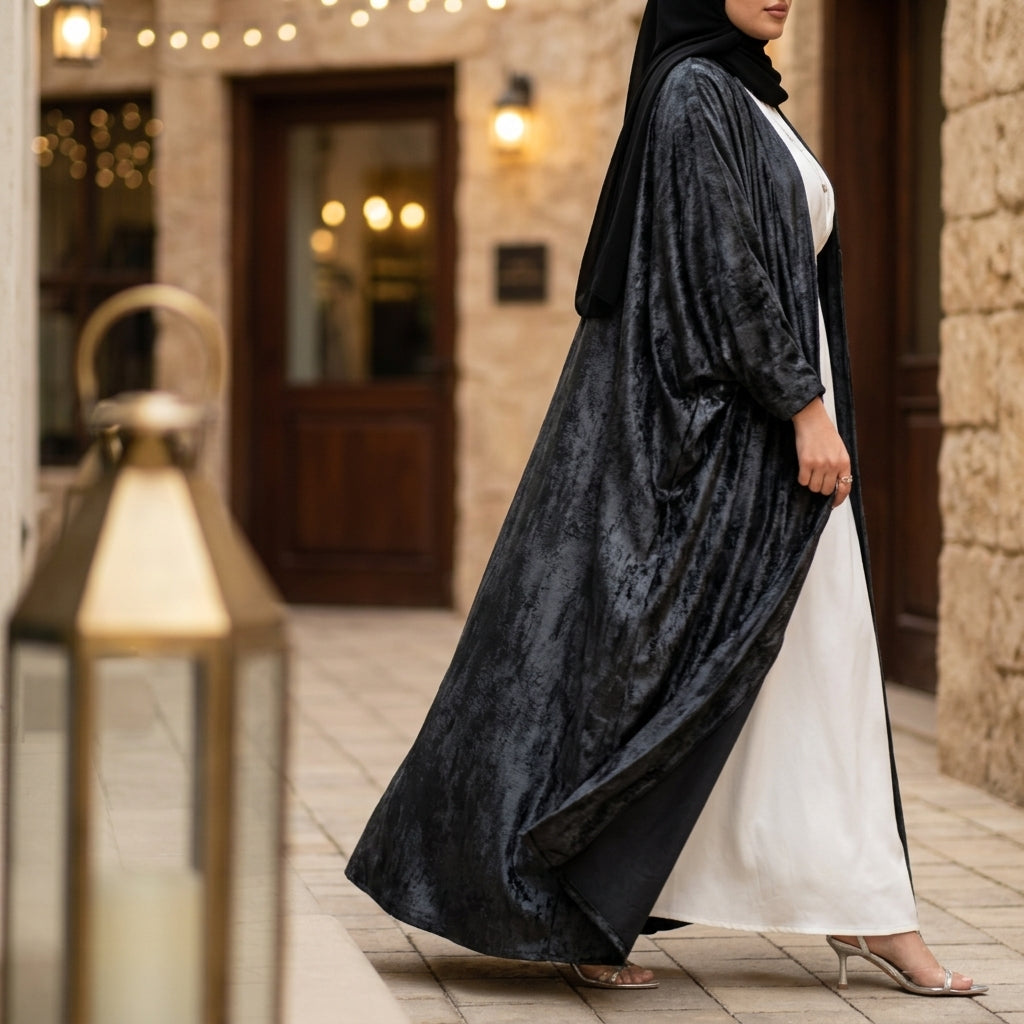 Black Metallic reversible Open Abaya
