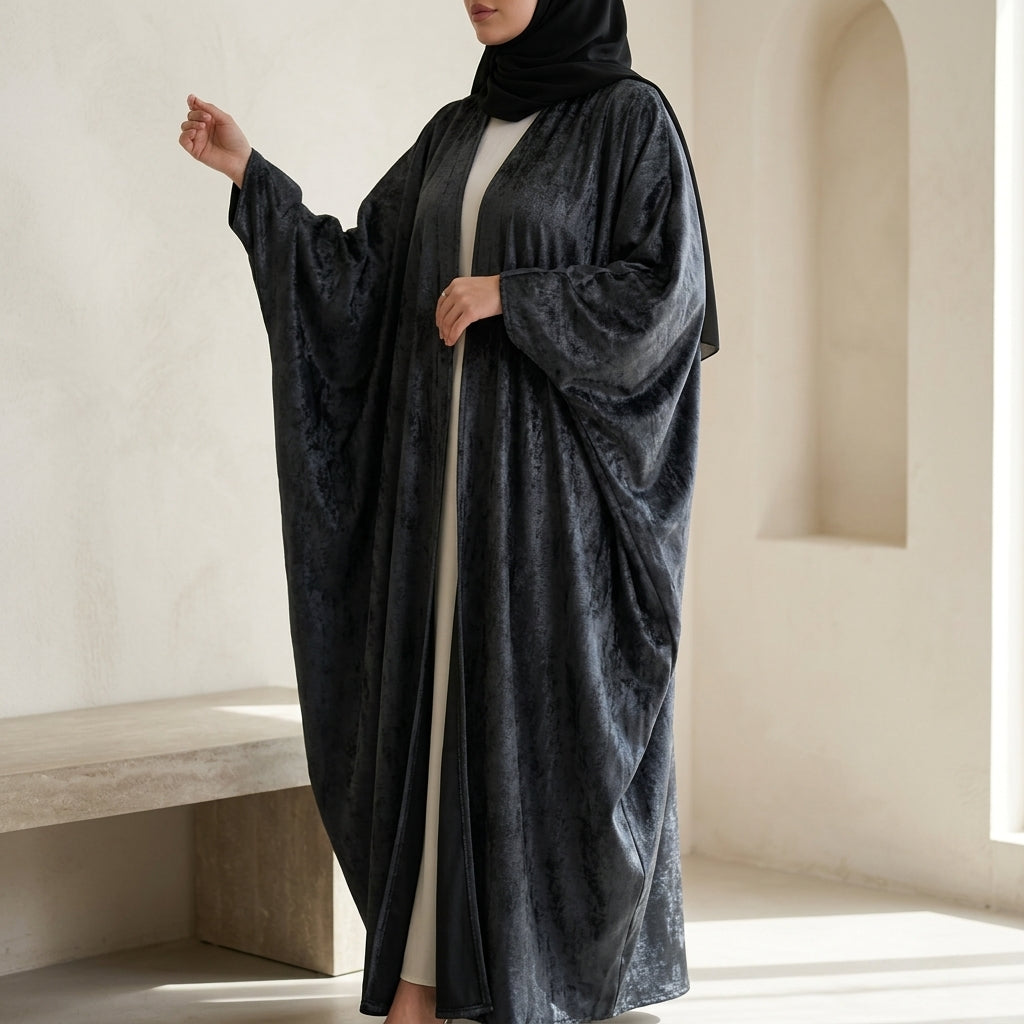 Black Metallic reversible Open Abaya